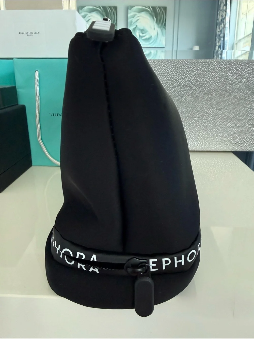 Sephora Black and White Logo Makeup Bag with bottom compartment BRAND NEW